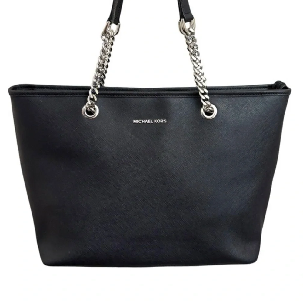 Michael kors black saffiano leather zippered business laptop tote bag